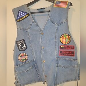 Vintage VFW Motorcycle Denim Vest – POW MIA & Rolling Thunder Patches Siz L
